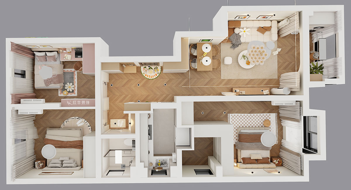 贾庭｜紫金观邸3-408-105㎡-北欧奶油风格｜3室2厅1厨2卫｜老房装修｜定制家｜全包12